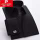 Pier Cardin Brand Herren Großer Kragen Französisch Shirt Business Slim Double Button High-Collection Bräutigam-Kleid doppeltschnelle Ärmel formelles Langarm Shirt Manschettenknöpfe CXW12006 Weiß Größe 40