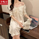 Mengjiao nightgown summer women with breast pad 2024 new cute short-sleeved pajamas for women summer princess style can be worn outside home clothes JDX-3888 pink M code (recommended 80-100Jin [Jin equals 0.5 kg])