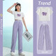 Youyou 1 point girls summer suit children's summer new fashionable girl medium-sized children sports short-sleeved two-piece set 15009 purple 9889 white 150