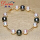 Demi Jewelry Elegant Round Tahitian Black Pearl/AKOYA Seawater Pearl Bracelet 18K Gold Black 8-10mm