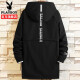 Playboy windbreaker men's mid-length spring, autumn and winter new coat men's hooded coat large size youth student top off the shelf 669 black no cotton L