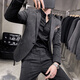 
UHUW suit men's striped men's slim Korean style casual small suit business formal wear groom wedding dress dark gray suit + trousers + vest) shirt + tie 3XL