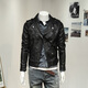 rowswell国潮伦复古斜拉链翻领皮夹克男 多口袋修身茄克个性帅气青年PU皮衣 黑色 2XL