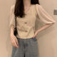 
Light and Red 2025 summer new ice silk chiffon spliced ​​V-neck short-sleeved sweater lady thin base shirt short top MCL 3523 white one size (70-125Jin [Jin equals 0.5 kg] can be worn)