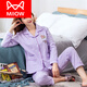 猫人（MiiOW）睡衣女春秋纯棉长袖加肥大码可爱开衫薄女士月字家居服套装开衫 829【红色】 L 【建议100-120斤】