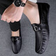 Genuine leather beans shoes Korean style men's casual leather shoes soft sole men's shoes fashionable breathable business lazy shoes men's trendy shoes Mingtao 9905 black (hollow style) 40