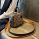BAIZILI brand genuine leather bag women's bag 2025 new light luxury retro embroidery high-end fashion cartoon one-shoulder small square bag color block/cloth label (counter gift box set)