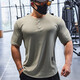 Lutielang sports tights short-sleeved round neck T-shirt quick-drying elastic training fitness clothes coach work clothes gray L