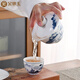 Gold-inlaid jade covered bowl tea set Kung Fu teacup set mutton-fat jade ceramic hand-painted landscape household simple three pieces close to mountains and rivers