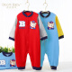 Huahuababy spring, autumn and winter cute little bear baby plus velvet thickened crawling suit spring boy baby jumpsuit large size warm pajamas red 110cm