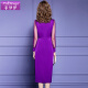 Feimengyi Yujie temperament dress women's long-sleeved 2020 autumn light mature style fashionable design pleated mid-length skirt Violet XL