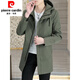 Pierre Cardin mid-length windbreaker jacket for men spring and autumn new mature and stable men's trendy brand hooded slim top 313 black M 85Jin Jin equals 0.5kg -110Jin Jin equals 0.5kg or so