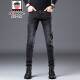 Aemape Apple Grey Jeans Jeans's Spring и осень-стройные ноги растягиваются мужские брюки среднего возраста. Случайные длинные брюки мужчины 1048 Black 32