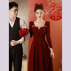 Libaixin toasting dress bride 2025 new autumn and winter burgundy engagement dress high-end long-sleeved velvet wedding atmosphere burgundy M