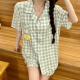 Canción meifen pijama para mujeres en verano Nuevo estilo de celebridades estilo cárdigan corto algodón 2025 lindo juego de ropa casera japonés s_854# doble de bolsillo verde de bolsillo verde