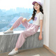 Girls' summer dress fashionable new children's short-sleeved suit summer thin medium-sized children's casual two-piece set 16012 purple + 9889 white 140 CM