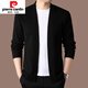 Pierre Cardin high-end wool sweater men's knitted cardigan spring and autumn new solid color fashion versatile casual black sweater jacket black L 170/ (suitable for weight 120-140)