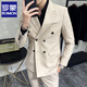 
ROMON light luxury high-end double-breasted suit suit men's Korean style slim business formal casual suit two-piece set Military green [double-breasted T687] XL