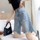 Ruxuan Fünf-Punkte-Jeans für Frauen im Sommer, dünne hohe Taille locker und schlampig mit breitem Bein 5-Punkte-5-Punkte-Hose A-Line Breeze Hosen Blau 6212 Stil 32 (empfohlen 145-160 Jin [Jin gleich 0,5 kg]))