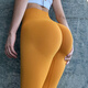 KEJIMITAO European and American abdominal tightening fitness pants for women, high-waisted peach butt lifting sports running trousers, training tight elastic yoga pants, yellow (ready in stock) XL