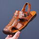 Kachi Wolf Bag Head Sandals Herren Sommer Echtes Leder Nicht-Schlupf-Rindfleisch-Sehne Sohle Dual-Purple-Vater mit mittleren und älteren Kopfschicht Cowide Beach Schuhe Pantetten 686 Gelb 43
