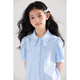 Mucmukn Antibacterial Bamboo Fiber Soft Anti-wrinkle Girls Sea Salt Bubble Blue Half Sleeve Shirt Butterfly Collar Top Half Sleeve Summer Blue 140 cm