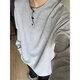 Jian Xingheng gray Henry collar long-sleeved T-shirt for men in spring and autumn American style T-shirt waffle loose casual inner layering shirt black plus velvet 1381 M 80-100Jin Jin equals 0.5 kg