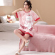 Langsha mother and daughter parent-child dress pajamas girls summer short-sleeved thin cotton home clothes little girl student summer suit LYP687 S (150) 140-150CM/68-82Jin[Jin equals 0.5 kg]
