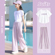 Pitt Pitt Pitt Girls Summer traje de traje de verano 2025 Niños grandes de moda y deportivos Summer Nuevo juego de dos piezas Summer de 12 años Summer 9889 White + 15088 Pink Purple [Set] 160 cm