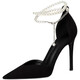 Qiaoyi Spring y Autumn New French Toe Toe Slim High Heels Hada Fairy Style One-Tie Pearl Sandals for Women Black [tamaño 37] (altura del talón 7 cm)