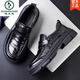 Woodpecker soft sheepskin shoes for men, genuine leather feet, wide toe, formal business men's shoes, thick sole slip-on casual loafers, black 41