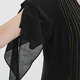 VOA Jacquard Mulberry Silk noir V-col en jaune jaune brillant décoration Coin pointu à manches courtes à double couche Robe de soie AE1396 Night Sky Black (B94) L