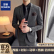 Romon Custom personnalisé costume de combinaison pour hommes Business Professional Wear Formal Robe de mariée Casual Style British Suit Slim Men Four Men's Dark Grey Suit + pantalon + chemise + gilet XL (Convient pour 125-135jin [Jin est égal à 0,5 kg]))