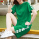 Woodpecker 200jin [Jin ist gleich 0,5 kg] Fat MM Fashion Sports-Anzug für Frauen 2025 NEW LOSS LOSSE SRIZE SHORTS SHOFT SET 695 GREEN [TOP + Pants] 3xL-Code-Vorschläge {160-180Jin [Jin gleich 0,5 kg]}}