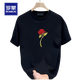 
ROMON short-sleeved T-shirt for men and women couples wear trendy round neck printed T-shirt cotton simple loose versatile half-sleeved top summer black front large picture K1049 single red rose M recommended 100-120 Jin [Jin equals 0.5 kg]