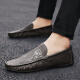 Woodpecker Peas Shoes Men's Spring 2024 Youth British Style Handmade Small Leather Shoes Lazy One-Step Loaf Driving Shoes Men's 701 Black 42