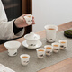 Gold inlaid jade Kung Fu tea set Chinese white pottery mutton fat jade white porcelain tea cup cover bowl home gift box Mo Yue