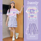 
NICKYBABY Girls Short Sleeve Set Summer Thin Children 2025 New Quick-Drying Sportswear Children's Clothing Two-Piece Set Summer Clothing 10 Years Old 9922 White + 18442 Purple 150 cm