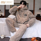 Modal Herren-Pyjamas im Winter Korallenmerze verdickt und samt warm warm dreischichtige Baumwolljacke Flanell mit Kapuze mit Kapuzenkleidungsset 1365 Männer Reversknopf 3 Schichten x l