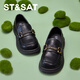Saturday Women's Shoes Spring Soft Soled Shoes Girls Black Leather Shoes Loafers Parent-Child Shoes One-Step Versatile Black 38