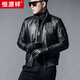 Hengyuanxiang head layer genuine leather leather jacket men's handsome motorcycle slim leather jacket spring and autumn short stand collar flight suit black plush XL 175 suitable for 130-145Jin [Jin equals 0.5 kg]