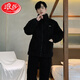 浪莎（LangSha）男士睡衣冬季加绒加厚珊瑚绒三层夹棉袄高领拉链法兰绒家居服套装 1278男款灰色【高领拉链夹棉+夹 L 3层 x 男款【身高162-172，体重