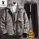 Playboy Jacket Men's Jacket Autumn and Winter Thickened Casual Suit Korean Style Men's Clothing Set with Handsome Cotton Clothes Trend Blue Jacket + Black Sweater + Pants Thickened L Recommended 100-115 Jin Jin equals 0.5 kg