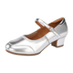 Jinshan Mingyu cowhide dance shoes for women square dance soft leather medium low heel Latin dance shoes tendon bottom ballroom dance adult small leather shoes silver heel height 3.5CM 38