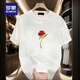 
ROMON short-sleeved T-shirt for men and women couples wear trendy round neck printed T-shirt cotton simple loose versatile half-sleeved top summer black front large picture K1049 single red rose M recommended 100-120 Jin [Jin equals 0.5 kg]