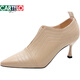 
CARTELO genuine leather deep mouth single shoes for women 2025 new autumn and winter new pointed high heels thin heels small nude boots Martin boots leather shoes apricot color 37