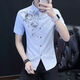 Yunhanye short-sleeved shirt men's Korean style trendy slim casual printed teenager summer half-sleeved shirt handsome shirt trendy 829 black high quality M suitable for 80-100Jin [Jin equals 0.5 kg]