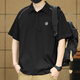 Yilangku schweres Revers kurzärmelig T-Shirt Herren loser Sommer-Bambus-Baumwoll-Baumwoll-Top Trendy Printed Polo Neck T-Shirt Black 4xl [200-220jin [Jin entspricht 0,5 kg]]]