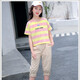 
Aino Round Girls Sports Set Medium-Grand Children's Summer Children's Short Sleeve Sweater Thin Casual Pants Two-Piece Clothes Blue Room Pink 160 Recommended height about 145-155CM