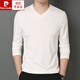 Pierre Cardin Herrenkleidung, Mulberry Seiden-T-Shirt, Herren V-Ausschnitt mit langärmeligen Frühling im mittleren Alter und Herbst, Dünne Herrenkleidung, Papas Herbst Top 1506 Navy 175